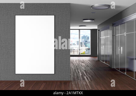 Blank large vertical potser mock up on gray the wall in modern office interior Stock Photo