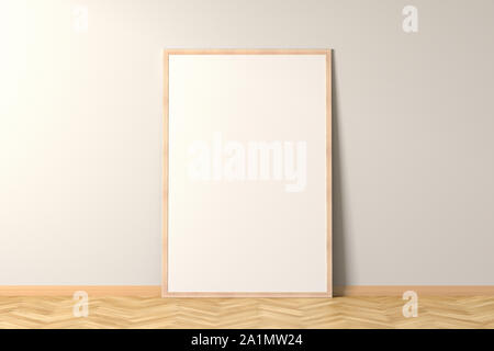 Blank interior poster mock up with wooden frame in interior of living ...