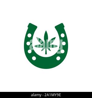 Horseshoe and cannabis leaf icon isolated on white background. Stock Vector