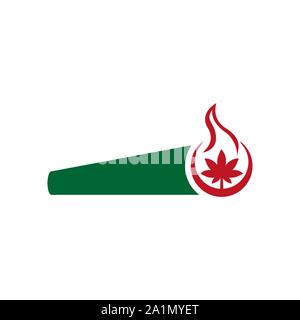 Cigarette and cannabis leaf on fire icon isolated on white background. Stock Vector