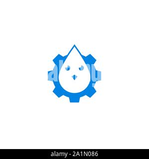 Cog wheel and bird fluid, water drop icon isolated on white background. Stock Vector