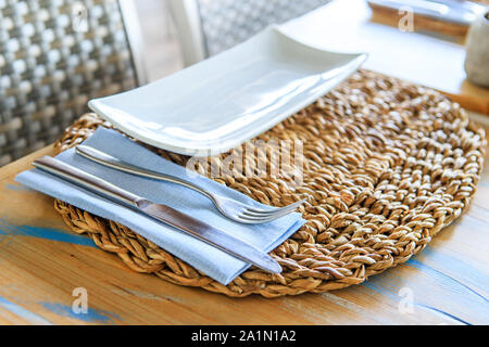 Table setting restaurant, elegant interior Stock Photo