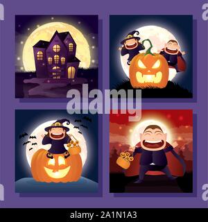 bundle of halloween scenes icons Stock Vector