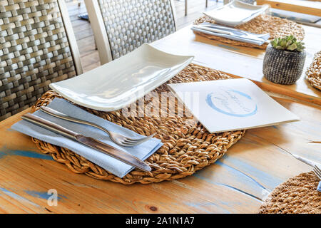 Table setting restaurant, elegant interior Stock Photo