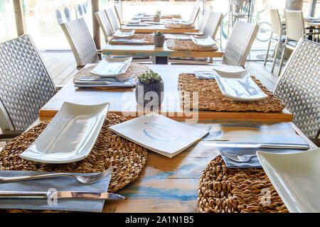 Table setting restaurant, elegant interior Stock Photo