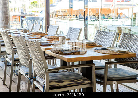 Table setting restaurant, elegant interior Stock Photo