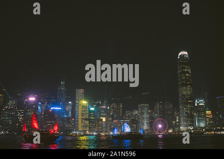 A symphony of lights, laser and lights show of Victoria Harbour Hong Kong. Stock Photo