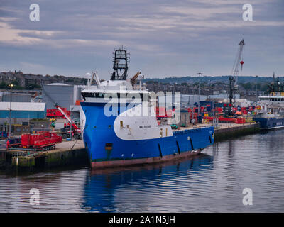 Nao Prosper berthed in the port of Aberdeen, Scotland, UK - this ship is an Offshore Tug / Supply Ship built in 2012. Stock Photo