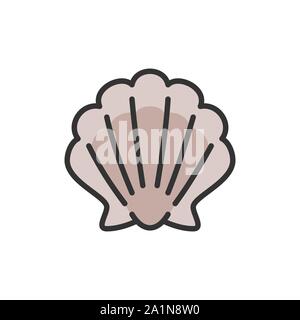 Vector shell, seashell flat color line icon. Stock Vector