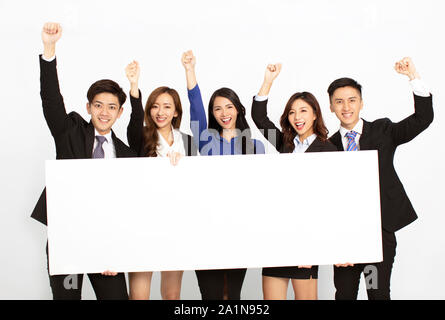 business people standing and holding blank board Stock Photo