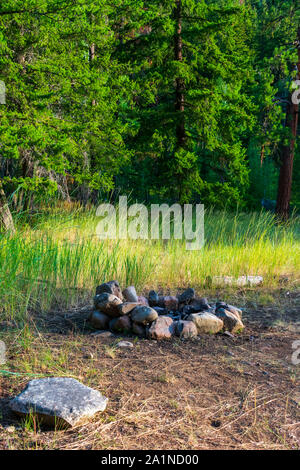 Campfire Ring in The Mountains Stock Photo