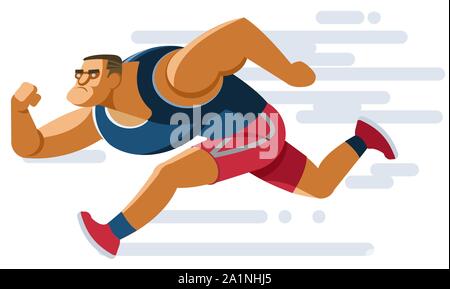 Sporty runner strong men rapidly running to the goal on white background. Stock Vector