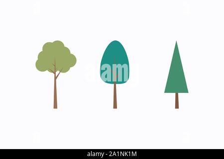 Vector image. Green trees set. Flat forest tree icon - stock vector Stock Vector