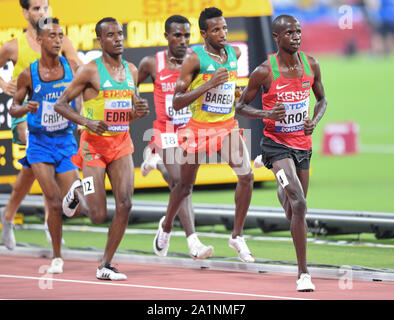 Selemon Barega (Ethiopia), Jacob Krop (Kenya), Muktar Edris (Ethiopia). 5000 Metres Men. IAAF World Athletics Championships, Doha 2019 Stock Photo