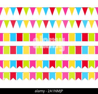 Colorful garland flags seamless border set vector background Stock Vector