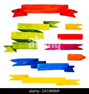Colorful watercolor ribbons set isolated on white background vector Stock Vector