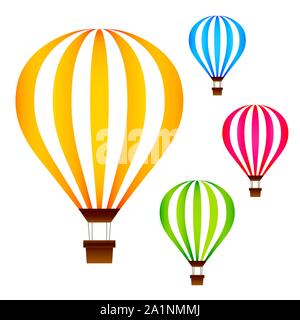 Colorful hot air balloons set isolated on white background vector. Vintage Transport. Cartoon Flat Isolated Illustration Stock Vector