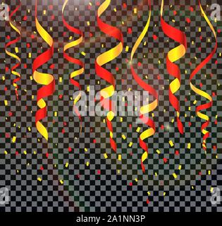 Falling shiny streamers and confetti isolated on transparent background. Birthday, Christmas or Happy New Year confetti vector illustration Stock Vector