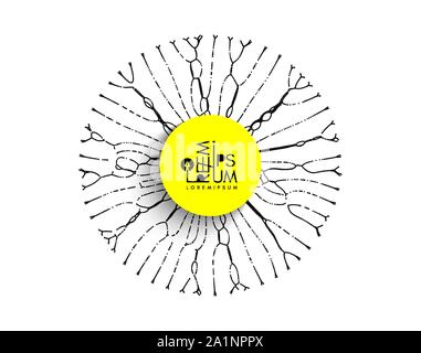 Array with dynamic particles of small particles in circle. Modern science and technology element. Abstract dotted background. Vector illustration. Stock Vector