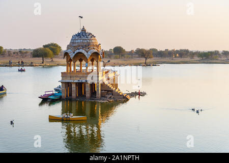 Gadisar lake, man-made water reservoir with temples in Jaisalmer. Rajasthan. India Stock Photo