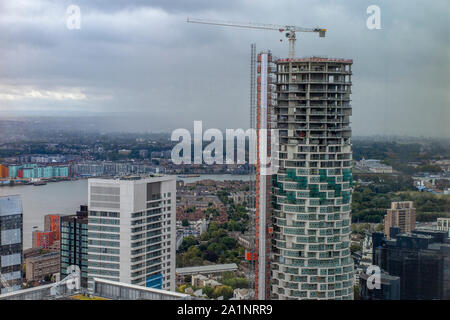 The top of one of 2019's new skyscrapers: One Park Drive in the Docklands at Canary Wharf Stock Photo