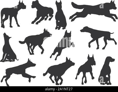 Dog Silhouettes Animal Set Stock Vector