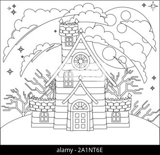 Halloween Haunted House Cartoon Scene Stock Vector