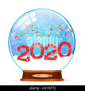 Merry Christmas and Happy New Year vector with snow globe Stock Vector