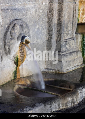 Detail view of a water jet at As Burgas hot springs in the city center. Stock Photo