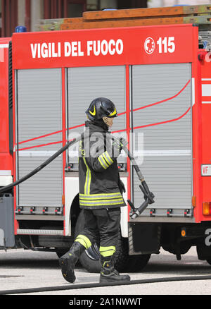 Rome, RM, Italy - May 23, 2019: red fire truck with text VIGILI DEL FUOCO that means Firemen in Italian language Stock Photo