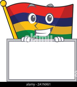 Grinning with board flag mauritius character isolated the cartoon Stock Vector