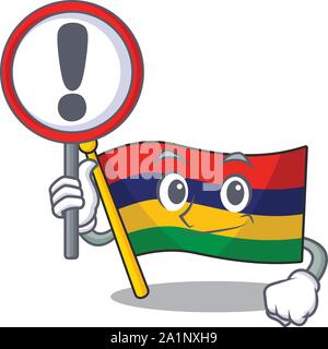 With sign flag mauritius character isolated the cartoon Stock Vector