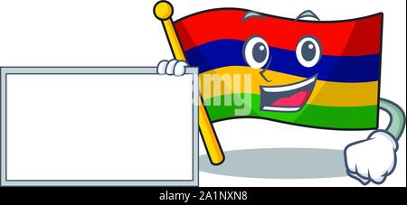 With board flag mauritius character isolated the cartoon Stock Vector