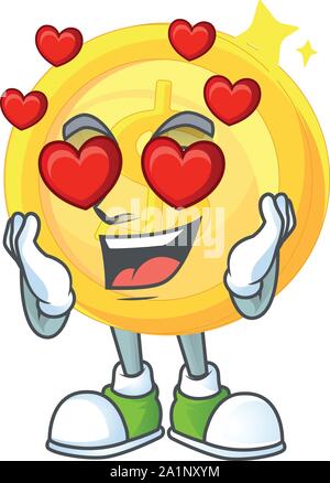 Cute golden coin character with love emotions, happy face, smile, arms ...