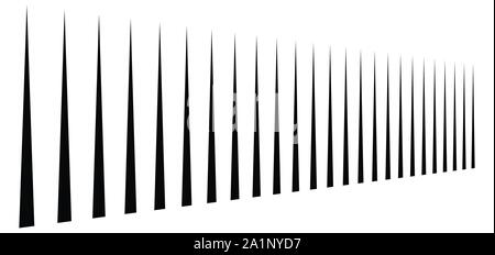 irregular (dashed, segmented) vertical lines in a row. 3d stripes in perspective. vertical straight and parallel lines, strips, streaks abstract patte Stock Vector