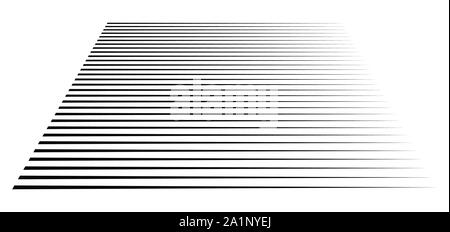 Horizontal, straight parallel lines in perspective. 3d lines, stripes pattern. Streaks, strips vanishing, diminish lines. Stock Vector