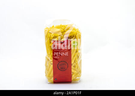 Alberton, South Africa - a packet of Woolworths Food penne pasta isolated on a clear background image with copy space in horizontal format Stock Photo