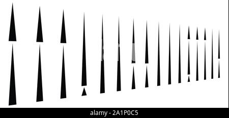 irregular (dashed, segmented) vertical lines in a row. 3d stripes in perspective. vertical straight and parallel lines, strips, streaks abstract patte Stock Vector