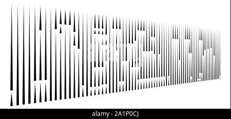 irregular (dashed, segmented) vertical lines in a row. 3d stripes in perspective. vertical straight and parallel lines, strips, streaks abstract patte Stock Vector