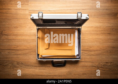 Important document paper in safety box metal on wood table.Business management.security concepts ideas Stock Photo