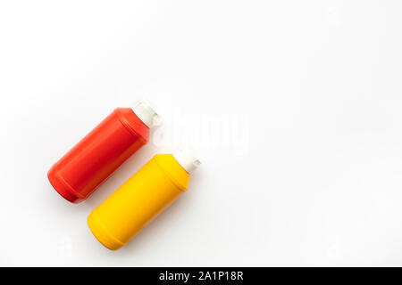 Bottles of sauce ( ketchup, mustard ) on white background. Stock Photo