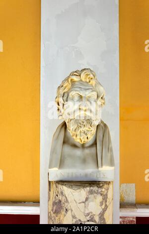 Bust of Antisthenes ,greek philosopher, and pupil of Socrates, Palace,Gastouri,Corfu island,Ionian islands,Greece Stock Photo