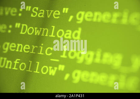 Close up of HTML codes on LED screen Stock Photo