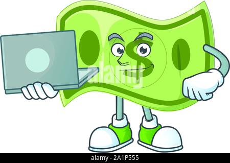 With laptop paper money cartoon character with mascot Stock Vector