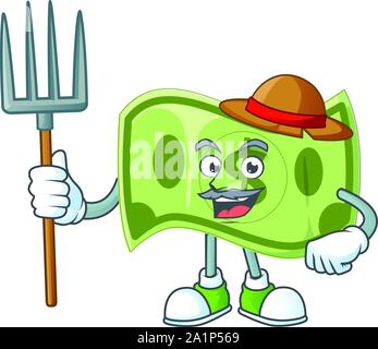 Farmer paper money cartoon character with mascot Stock Vector