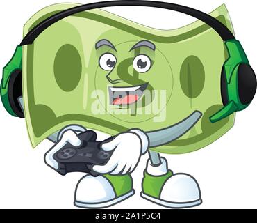 Gaming paper money cartoon character with mascot Stock Vector