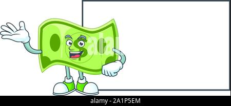 With board paper money cartoon character with mascot Stock Vector