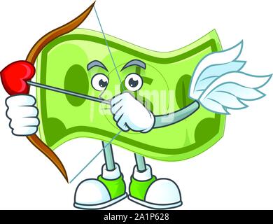 Cupid paper money cartoon character with mascot Stock Vector