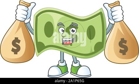 With money bag paper money cartoon character with mascot Stock Vector