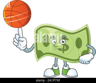 With basketball paper money cartoon character with mascot Stock Vector